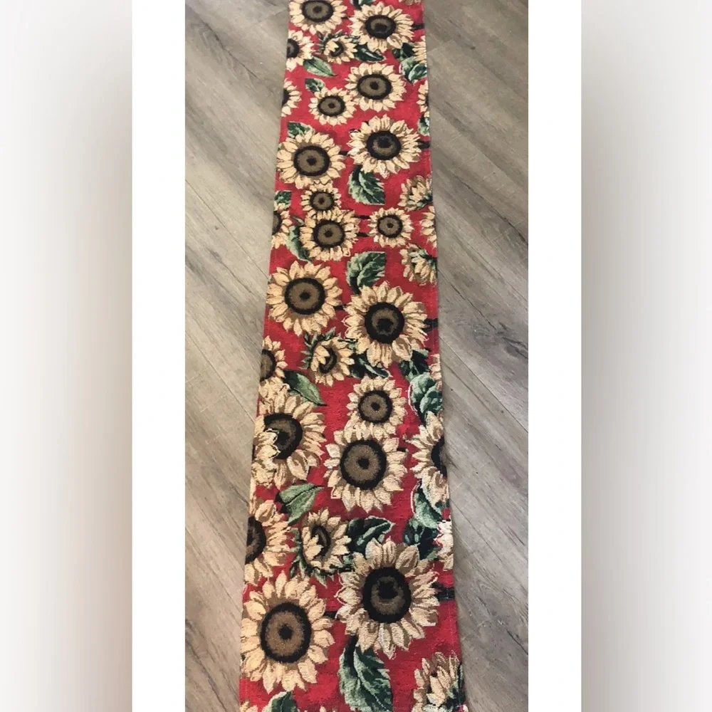 Spring Tapestry Table Runner Sunflowers Red Background‎ 66x12.5